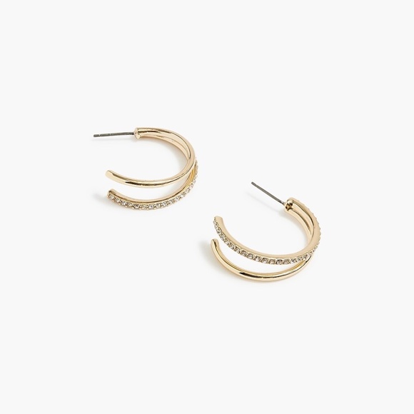 J. Crew Crystal Pavé Double-Hoop Earrings - Gold - NWT - Picture 1 of 4